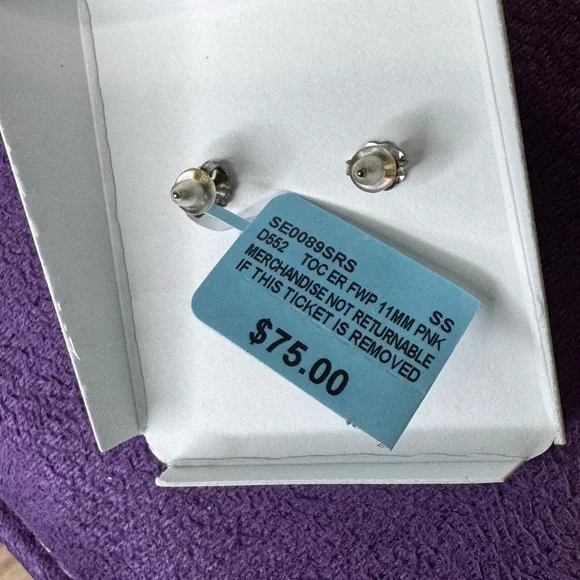 NWT Belk & Co. Pink Pearl Stud Earrings in 925 Sterling Silver - Picture 4 of 4